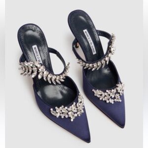 Manolo Blahnik Dark Blue Crystal Embellished Heels